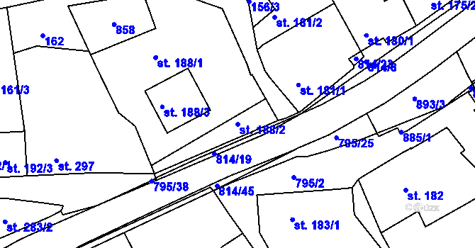 Parcela st. 188/2 v KÚ Nové Benátky, Katastrální mapa