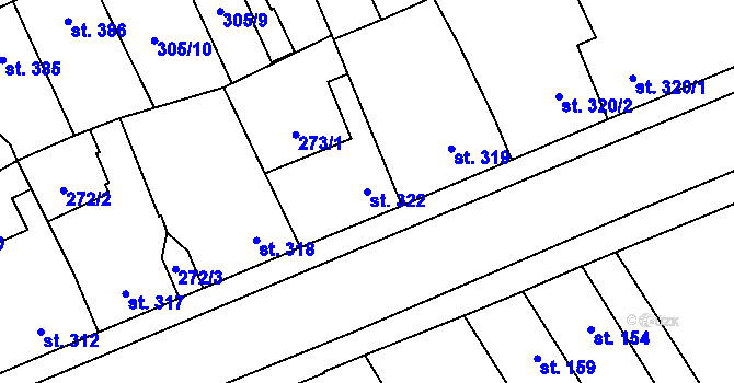 Parcela st. 322 v KÚ Nové Benátky, Katastrální mapa