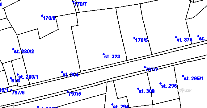 Parcela st. 323 v KÚ Nové Benátky, Katastrální mapa