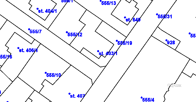 Parcela st. 403/1 v KÚ Nové Benátky, Katastrální mapa