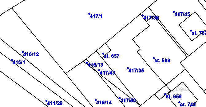 Parcela st. 657 v KÚ Nové Benátky, Katastrální mapa