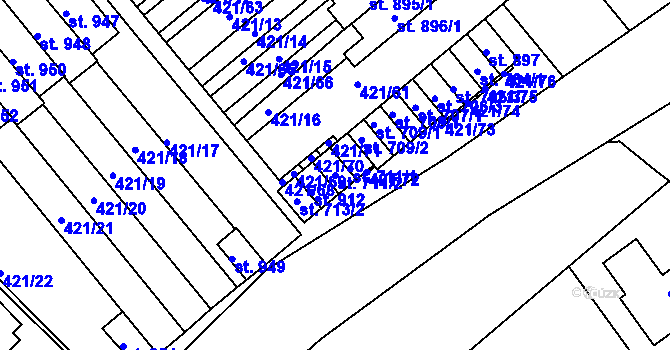 Parcela st. 711/2 v KÚ Nové Benátky, Katastrální mapa