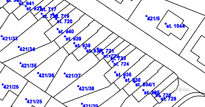 Parcela st. 722 v KÚ Nové Benátky, Katastrální mapa