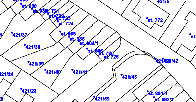 Parcela st. 725 v KÚ Nové Benátky, Katastrální mapa