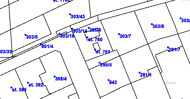 Parcela st. 761 v KÚ Nové Benátky, Katastrální mapa