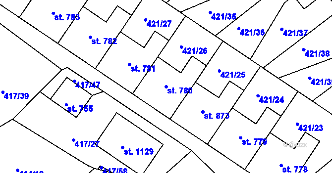 Parcela st. 780 v KÚ Nové Benátky, Katastrální mapa