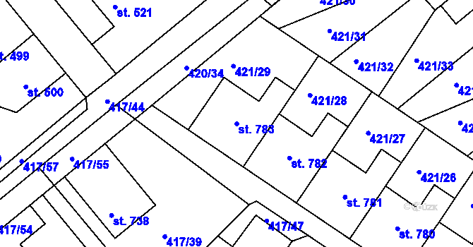 Parcela st. 783 v KÚ Nové Benátky, Katastrální mapa