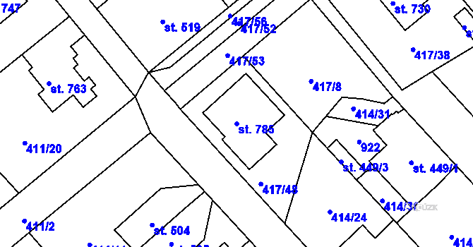 Parcela st. 785 v KÚ Nové Benátky, Katastrální mapa
