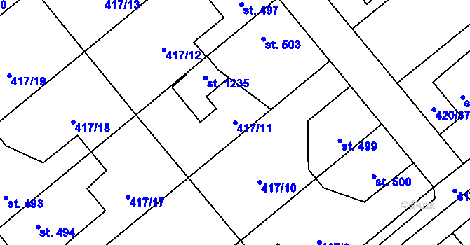 Parcela st. 417/11 v KÚ Nové Benátky, Katastrální mapa