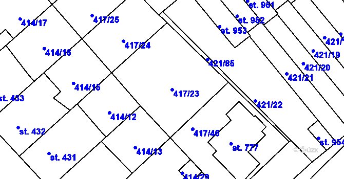 Parcela st. 417/23 v KÚ Nové Benátky, Katastrální mapa