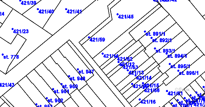 Parcela st. 421/11 v KÚ Nové Benátky, Katastrální mapa
