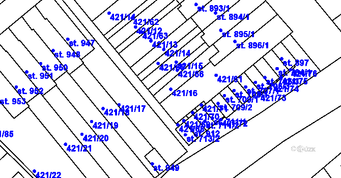 Parcela st. 421/16 v KÚ Nové Benátky, Katastrální mapa