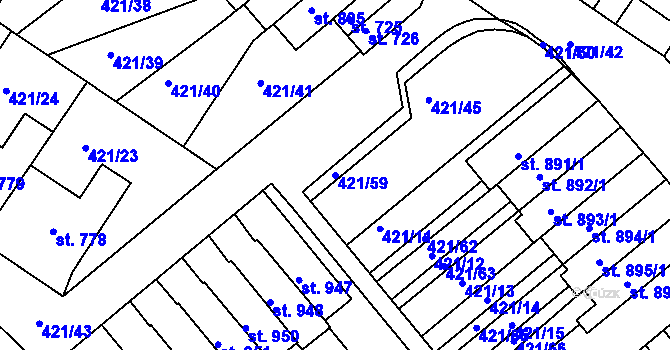 Parcela st. 421/59 v KÚ Nové Benátky, Katastrální mapa