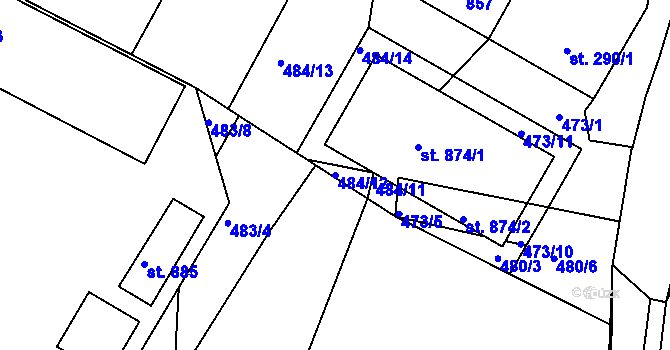 Parcela st. 484/12 v KÚ Nové Benátky, Katastrální mapa