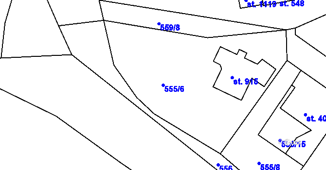 Parcela st. 555/6 v KÚ Nové Benátky, Katastrální mapa
