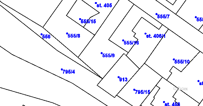 Parcela st. 555/9 v KÚ Nové Benátky, Katastrální mapa