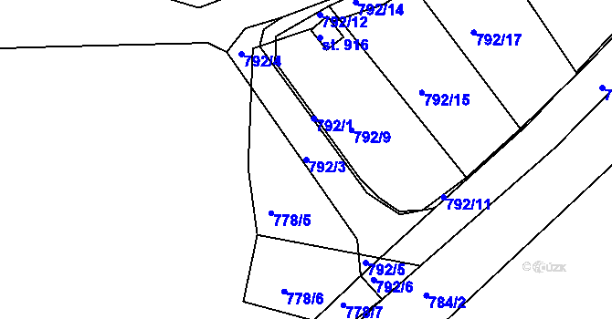 Parcela st. 792/3 v KÚ Nové Benátky, Katastrální mapa