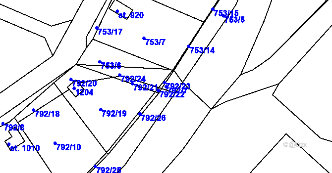 Parcela st. 792/7 v KÚ Nové Benátky, Katastrální mapa