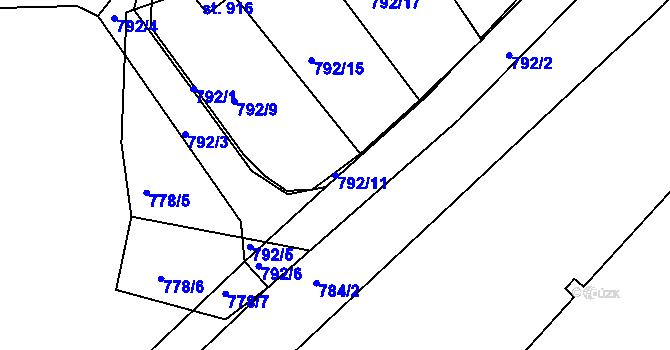 Parcela st. 792/11 v KÚ Nové Benátky, Katastrální mapa