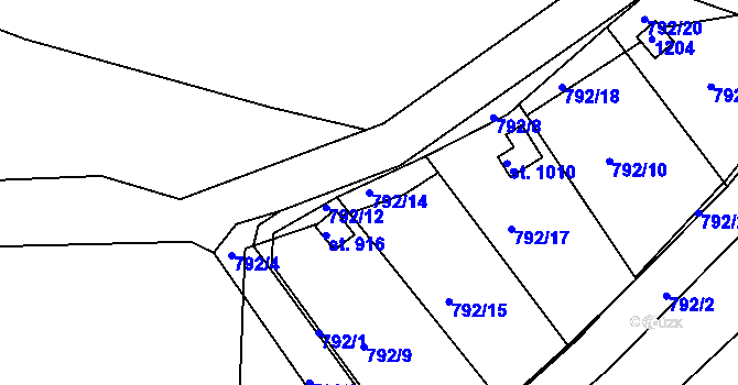 Parcela st. 792/14 v KÚ Nové Benátky, Katastrální mapa