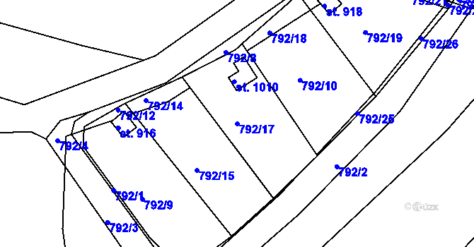 Parcela st. 792/17 v KÚ Nové Benátky, Katastrální mapa