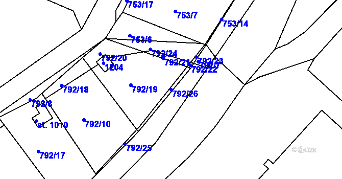 Parcela st. 792/26 v KÚ Nové Benátky, Katastrální mapa