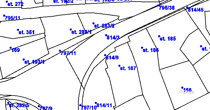 Parcela st. 814/9 v KÚ Nové Benátky, Katastrální mapa