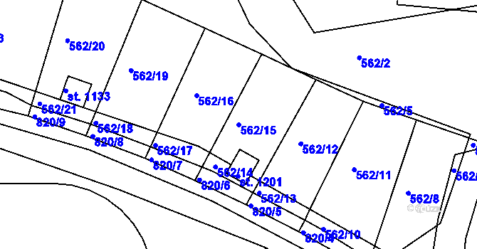 Parcela st. 562/15 v KÚ Nové Benátky, Katastrální mapa