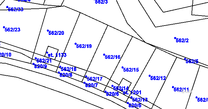 Parcela st. 562/16 v KÚ Nové Benátky, Katastrální mapa