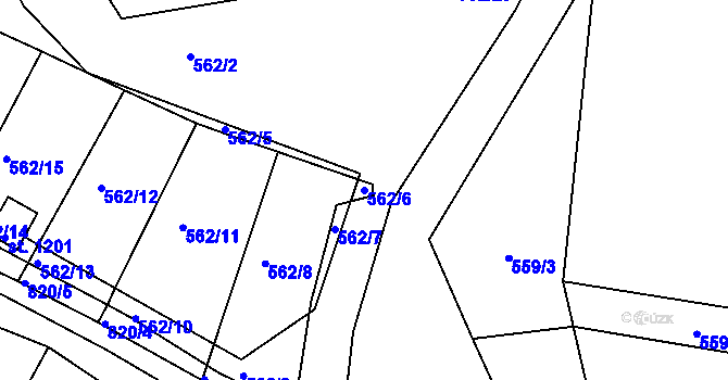 Parcela st. 562/6 v KÚ Nové Benátky, Katastrální mapa