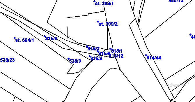 Parcela st. 815/2 v KÚ Nové Benátky, Katastrální mapa