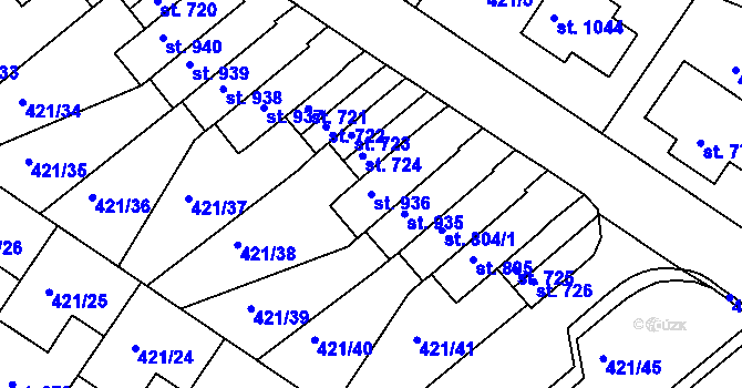 Parcela st. 936 v KÚ Nové Benátky, Katastrální mapa