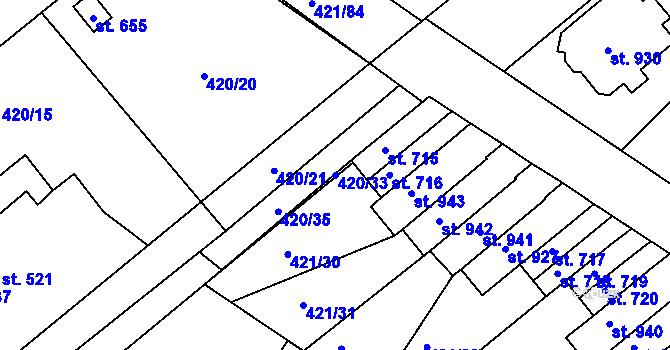 Parcela st. 420/33 v KÚ Nové Benátky, Katastrální mapa