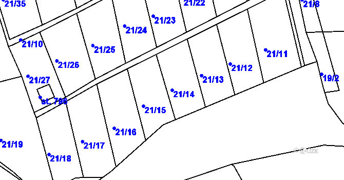 Parcela st. 21/14 v KÚ Nové Benátky, Katastrální mapa
