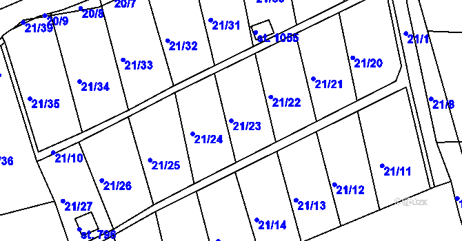 Parcela st. 21/23 v KÚ Nové Benátky, Katastrální mapa