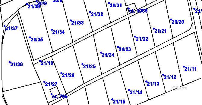 Parcela st. 21/24 v KÚ Nové Benátky, Katastrální mapa