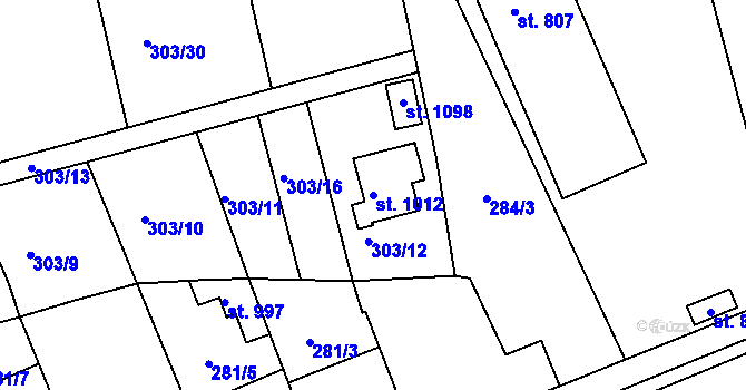 Parcela st. 1012 v KÚ Nové Benátky, Katastrální mapa