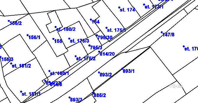Parcela st. 814/20 v KÚ Nové Benátky, Katastrální mapa