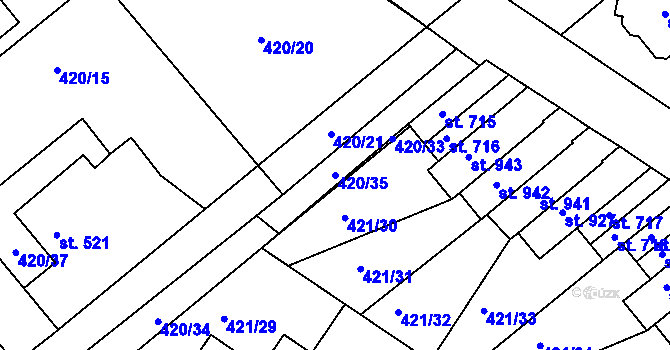 Parcela st. 420/35 v KÚ Nové Benátky, Katastrální mapa