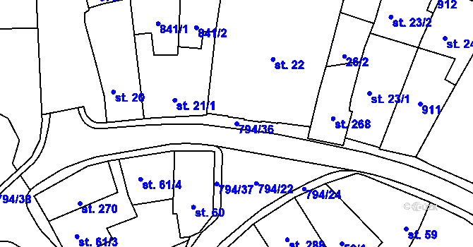 Parcela st. 794/36 v KÚ Nové Benátky, Katastrální mapa