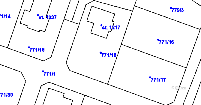 Parcela st. 771/18 v KÚ Nové Benátky, Katastrální mapa
