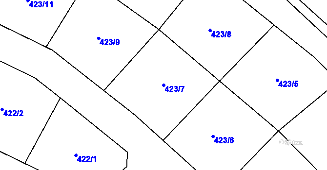 Parcela st. 423/7 v KÚ Nové Benátky, Katastrální mapa