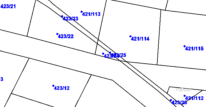 Parcela st. 423/24 v KÚ Nové Benátky, Katastrální mapa