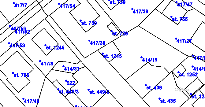 Parcela st. 1245 v KÚ Nové Benátky, Katastrální mapa