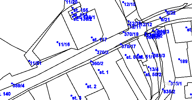 Parcela st. 370/2 v KÚ Obodř, Katastrální mapa