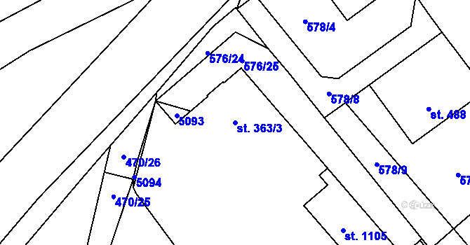 Parcela st. 363/3 v KÚ Staré Benátky, Katastrální mapa