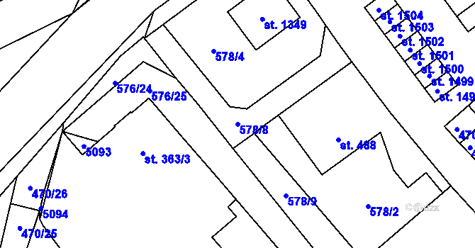 Parcela st. 578/8 v KÚ Staré Benátky, Katastrální mapa