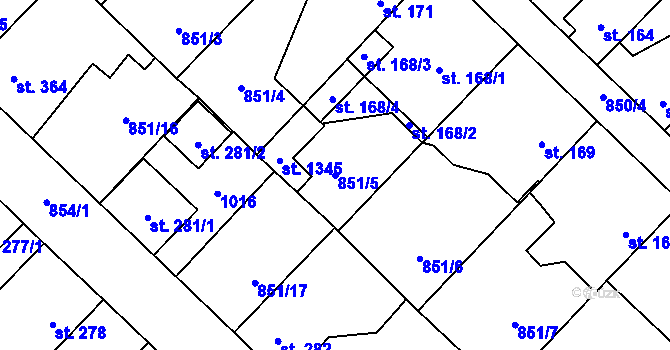 Parcela st. 851/5 v KÚ Staré Benátky, Katastrální mapa