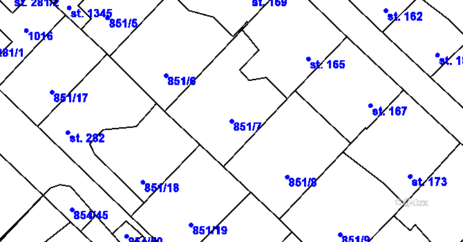 Parcela st. 851/7 v KÚ Staré Benátky, Katastrální mapa