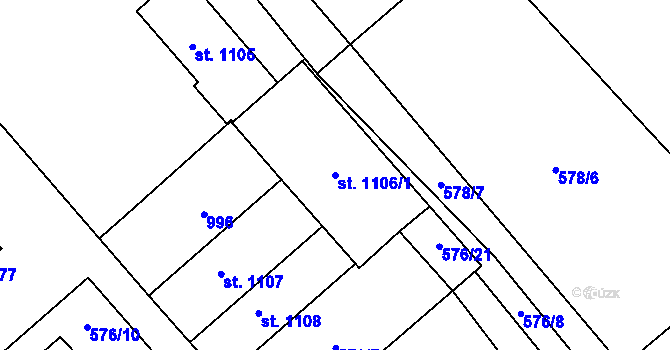 Parcela st. 1106/1 v KÚ Staré Benátky, Katastrální mapa